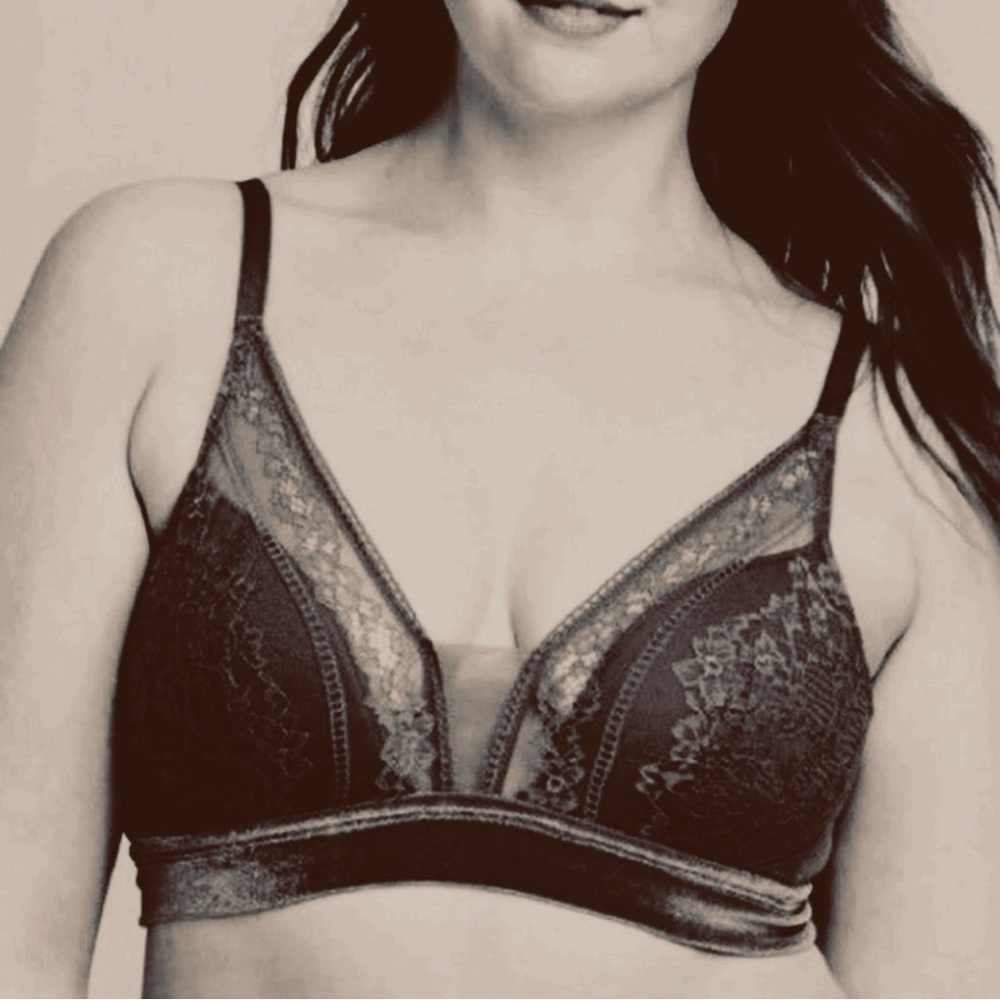 Auden Sheer Lace Stretch Velvet Padded Bralette Black Size XXL
